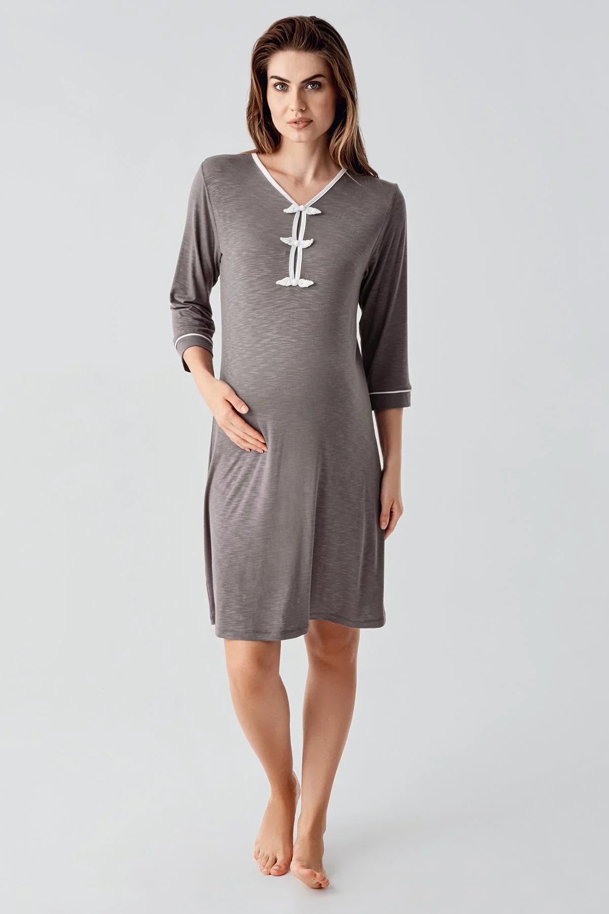 Uzun Kollu Desenli Viskon Hamile Sabahlık Gecelik Takım 24108 - Artış Collection