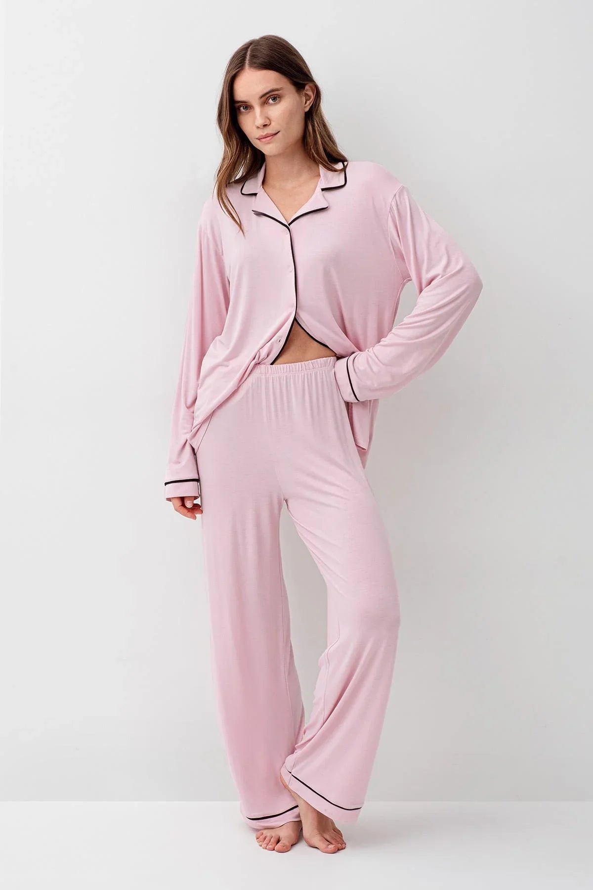 Uzun Kollu Düğmeli Esnek Likralı Viskoz Soft Pijama Takım 18207 - Artış Collection