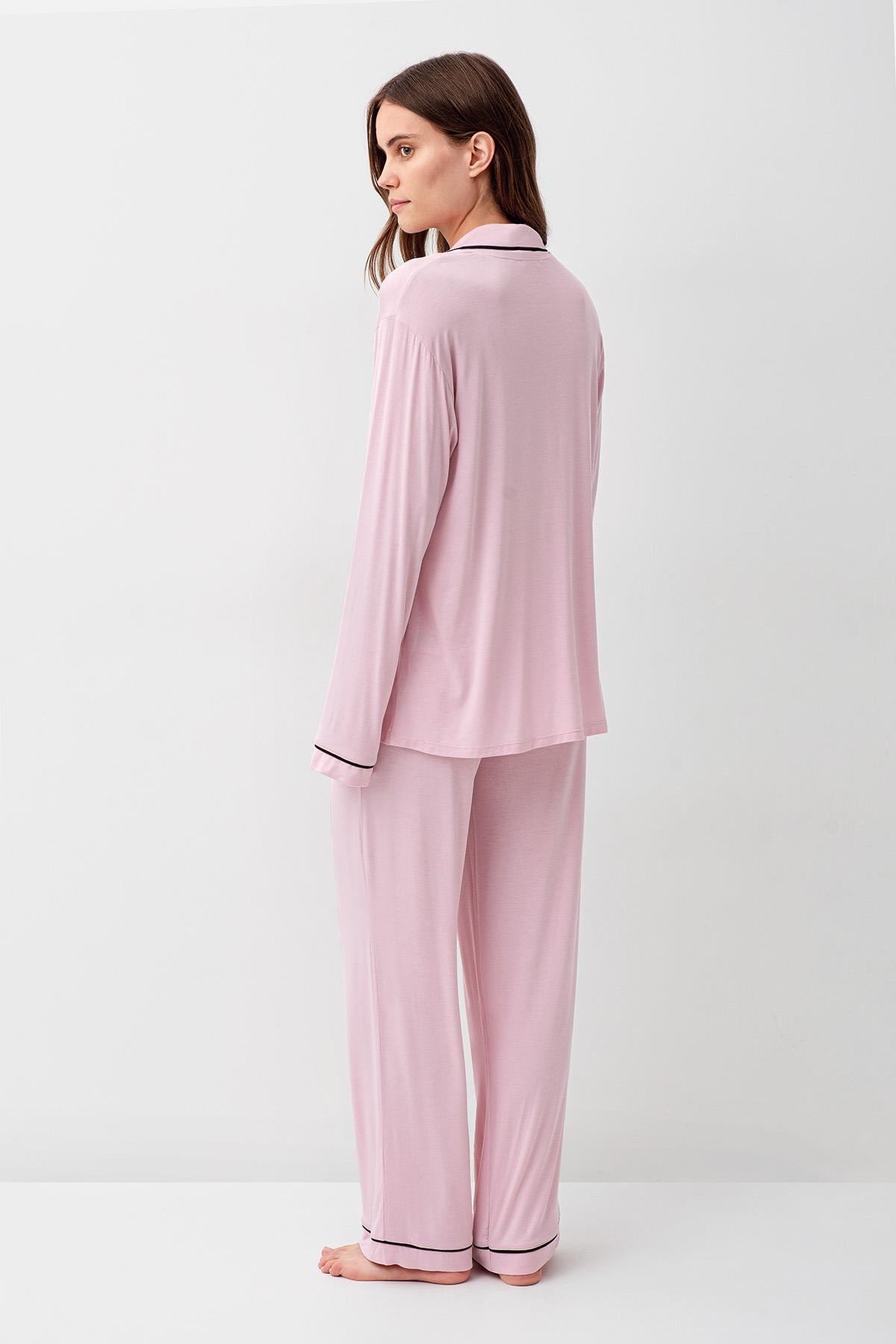 Long Sleeve Buttoned Flexible Viscose Pajama Set 18207
