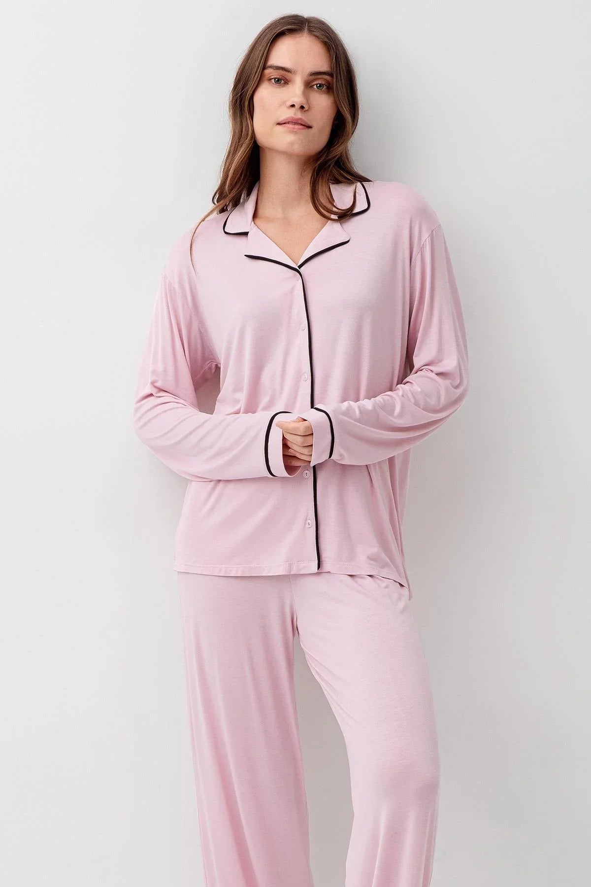 Uzun Kollu Düğmeli Esnek Likralı Viskoz Soft Pijama Takım 18207
