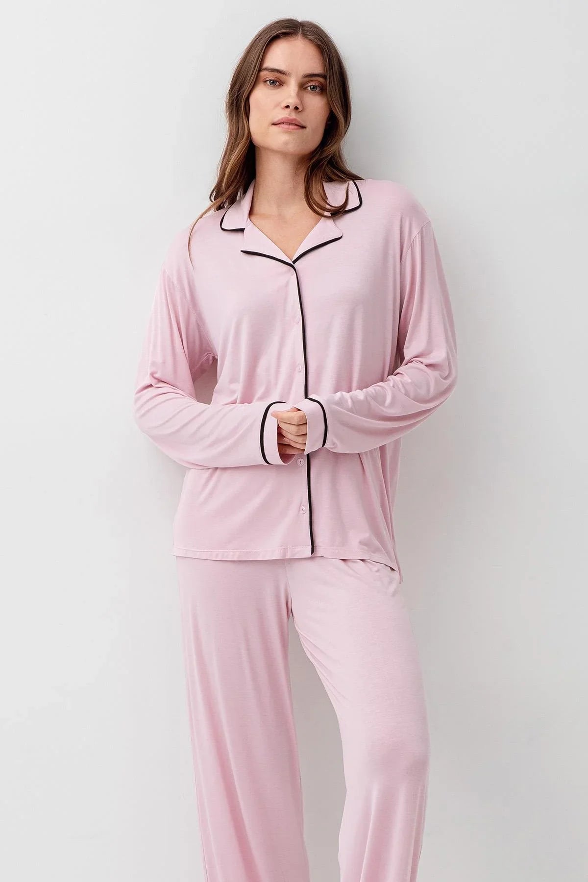 Uzun Kollu Düğmeli Esnek Likralı Viskoz Soft Pijama Takım 18207