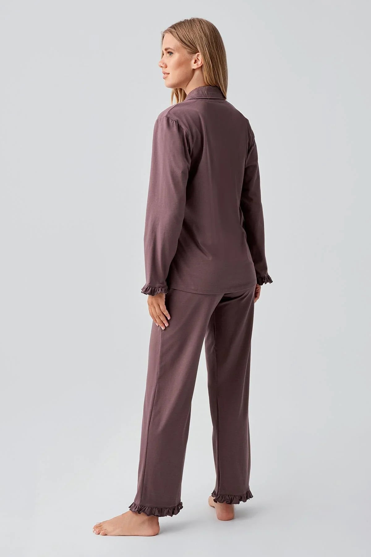 Uzun Kollu Düğmeli Esnek Pamuklu Pijama Takım 18203