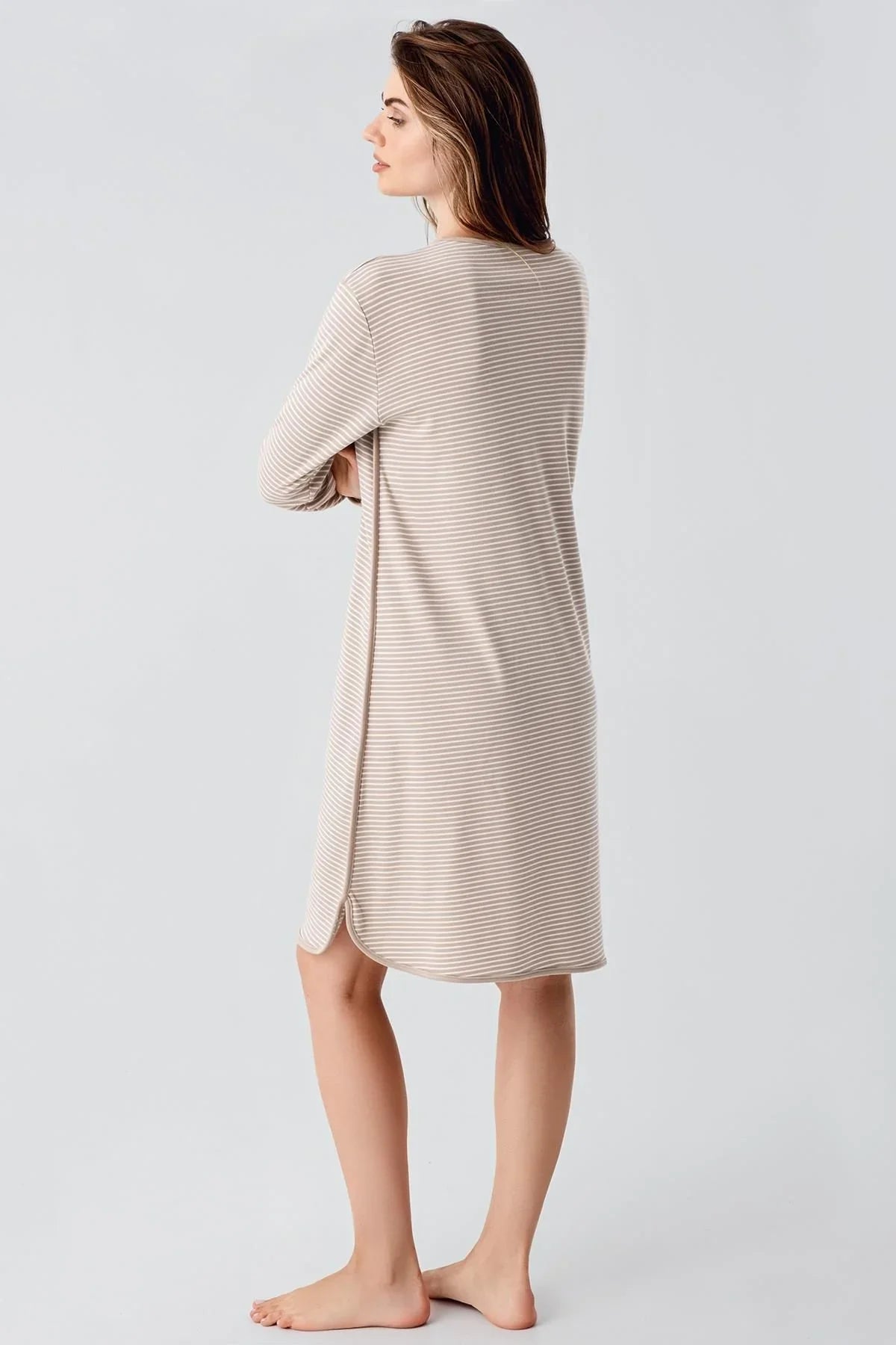 Uzun Kollu Düğmeli Esnek Şardonlu Viskoz Hamile Gecelik 21103