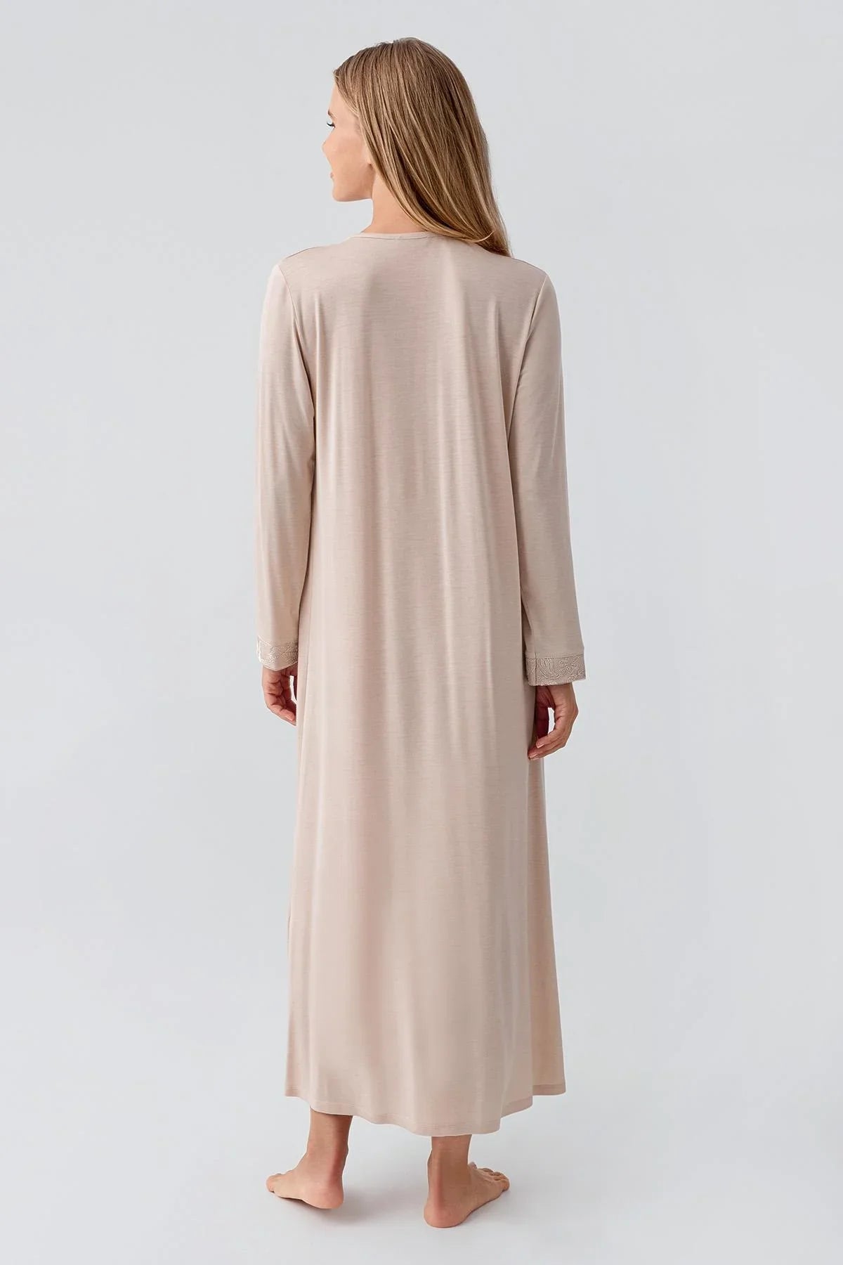 Uzun Kollu Düğmeli Esnek Viskoz Gecelik 18104 - Artış Collection