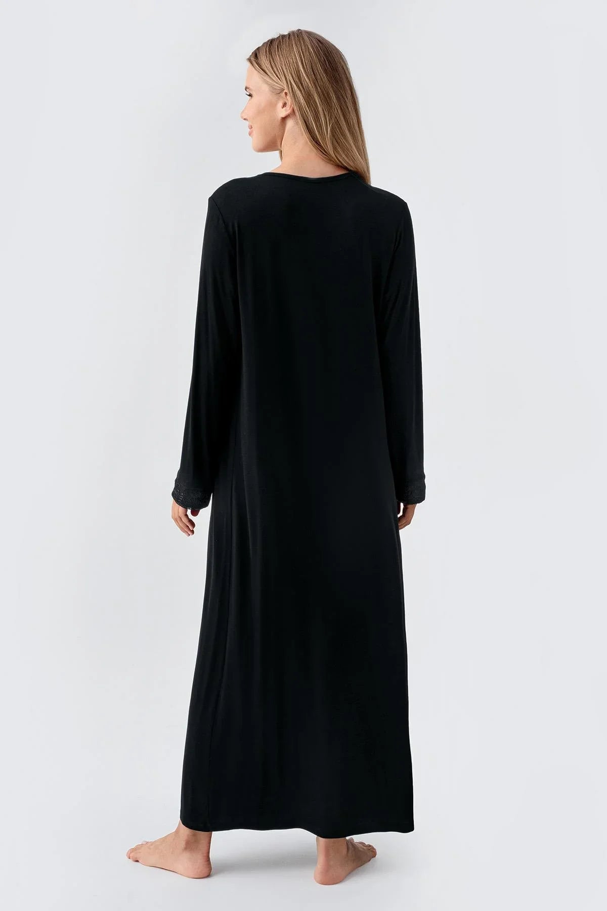 Uzun Kollu Düğmeli Esnek Viskoz Gecelik 18104 - Artış Collection