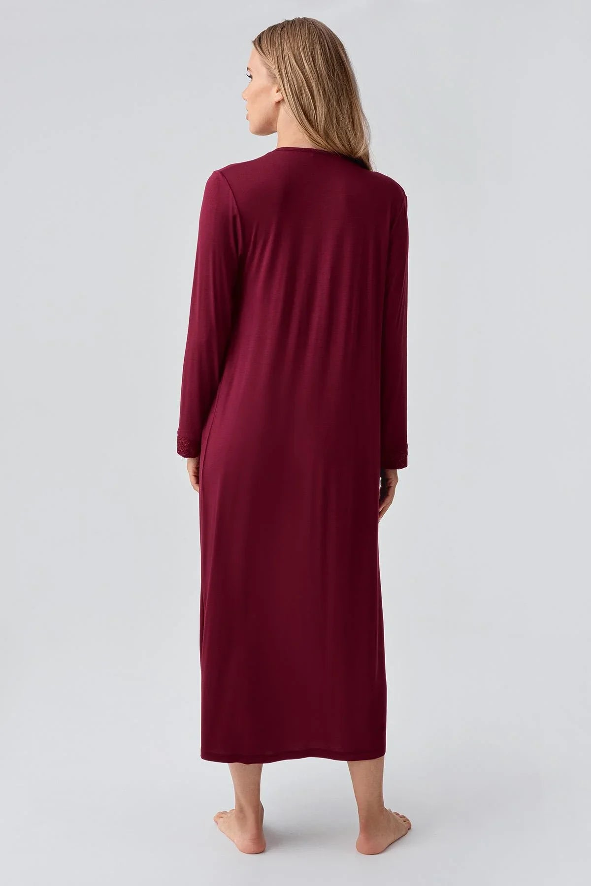 Uzun Kollu Düğmeli Esnek Viskoz Gecelik 18104 - Artış Collection