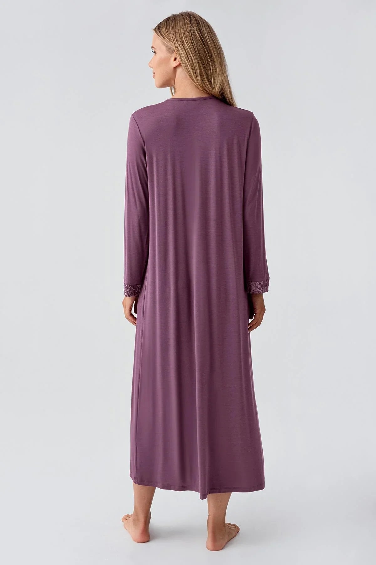 Uzun Kollu Düğmeli Esnek Viskoz Gecelik 18104 - Artış Collection