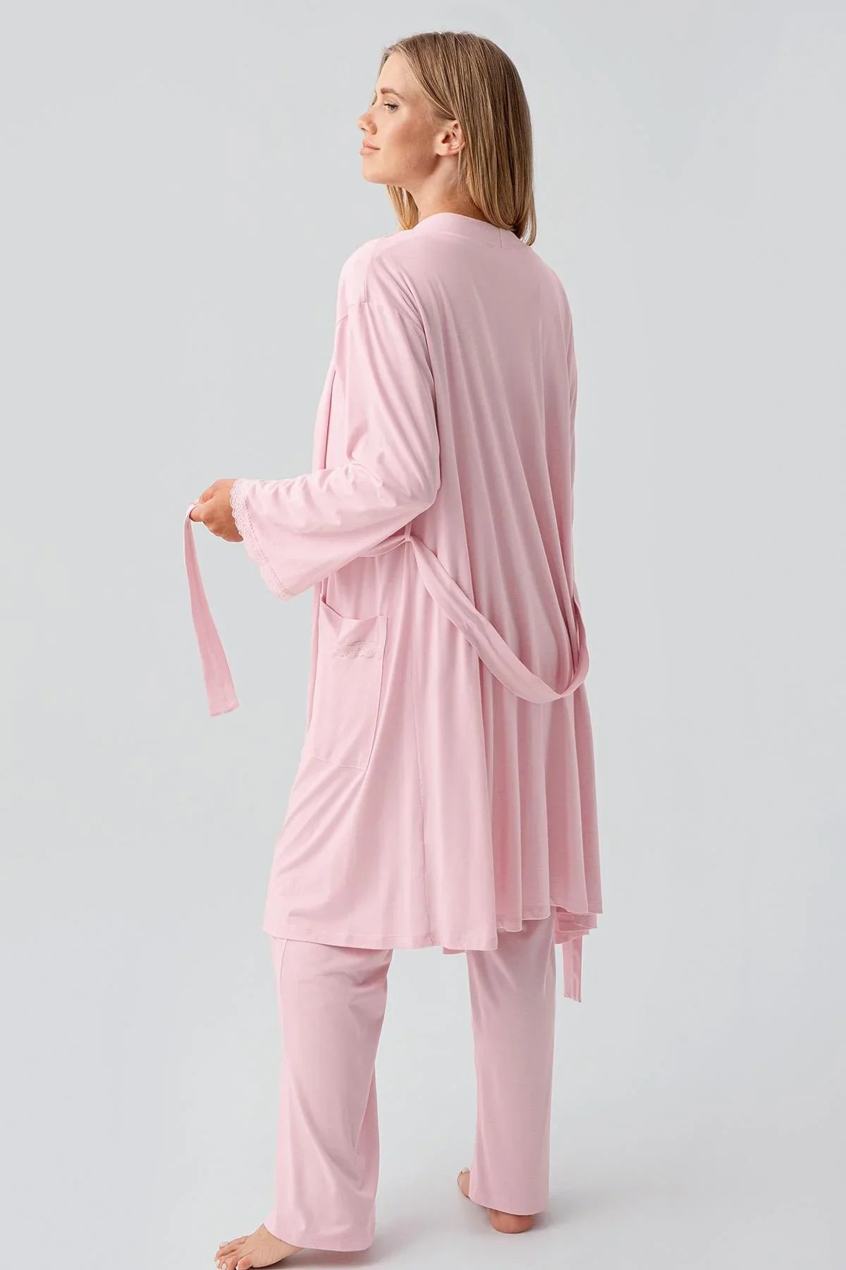 Uzun Kollu Düğmeli Esnek Viskoz Hamile Sabahlık Pijama Takım 18302