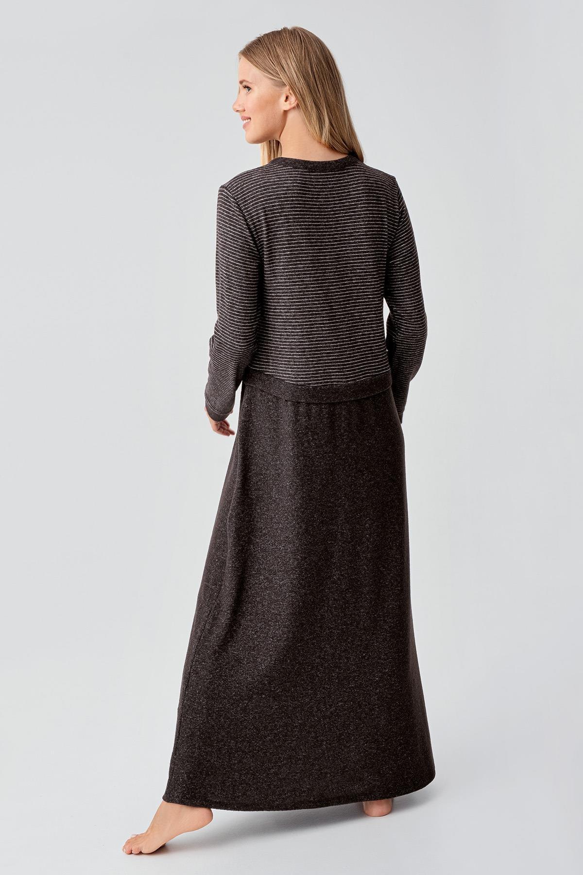 Uzun Kollu Düğmeli Esnek Yumuşak Dokulu Viskoz Gecelik 18102