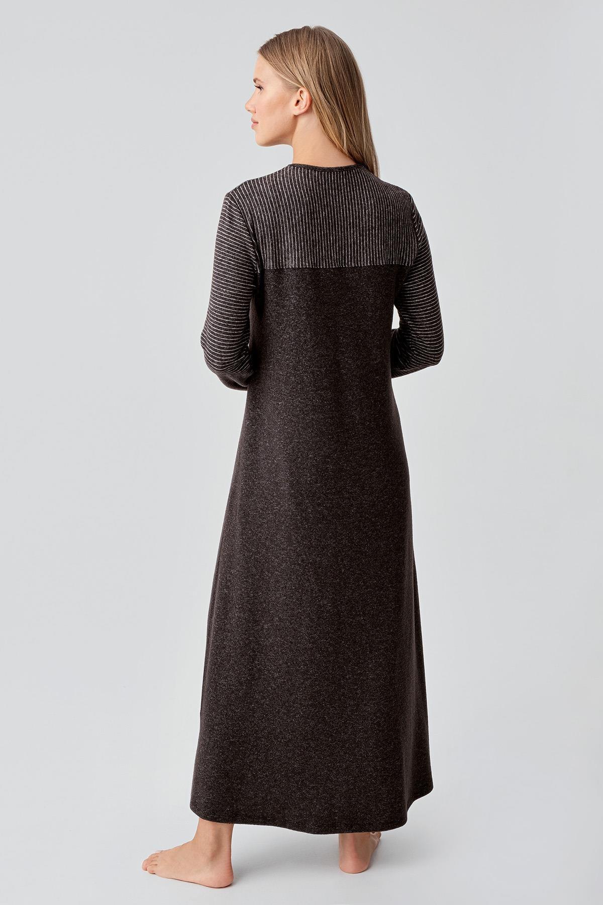 Uzun Kollu Düğmeli Esnek Yumuşak Dokulu Viskoz Gecelik 18103 - Artış Collection