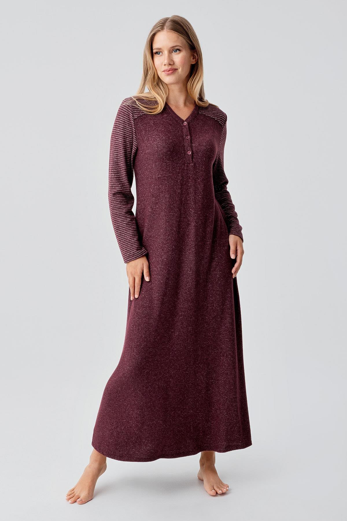 Uzun Kollu Düğmeli Esnek Yumuşak Dokulu Viskoz Gecelik 18103 - Artış Collection