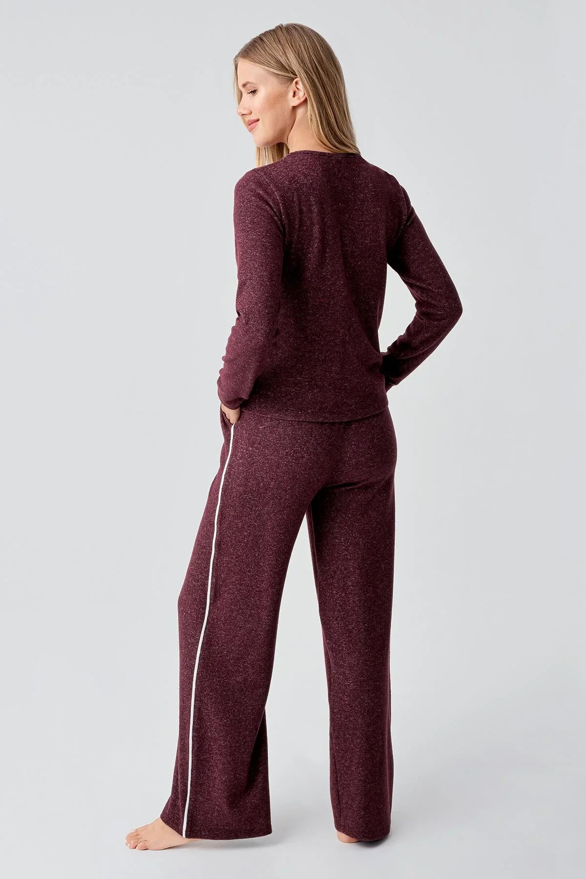 Uzun Kollu Düğmeli Esnek Yumuşak Dokulu Viskoz Pijama Takım 18205