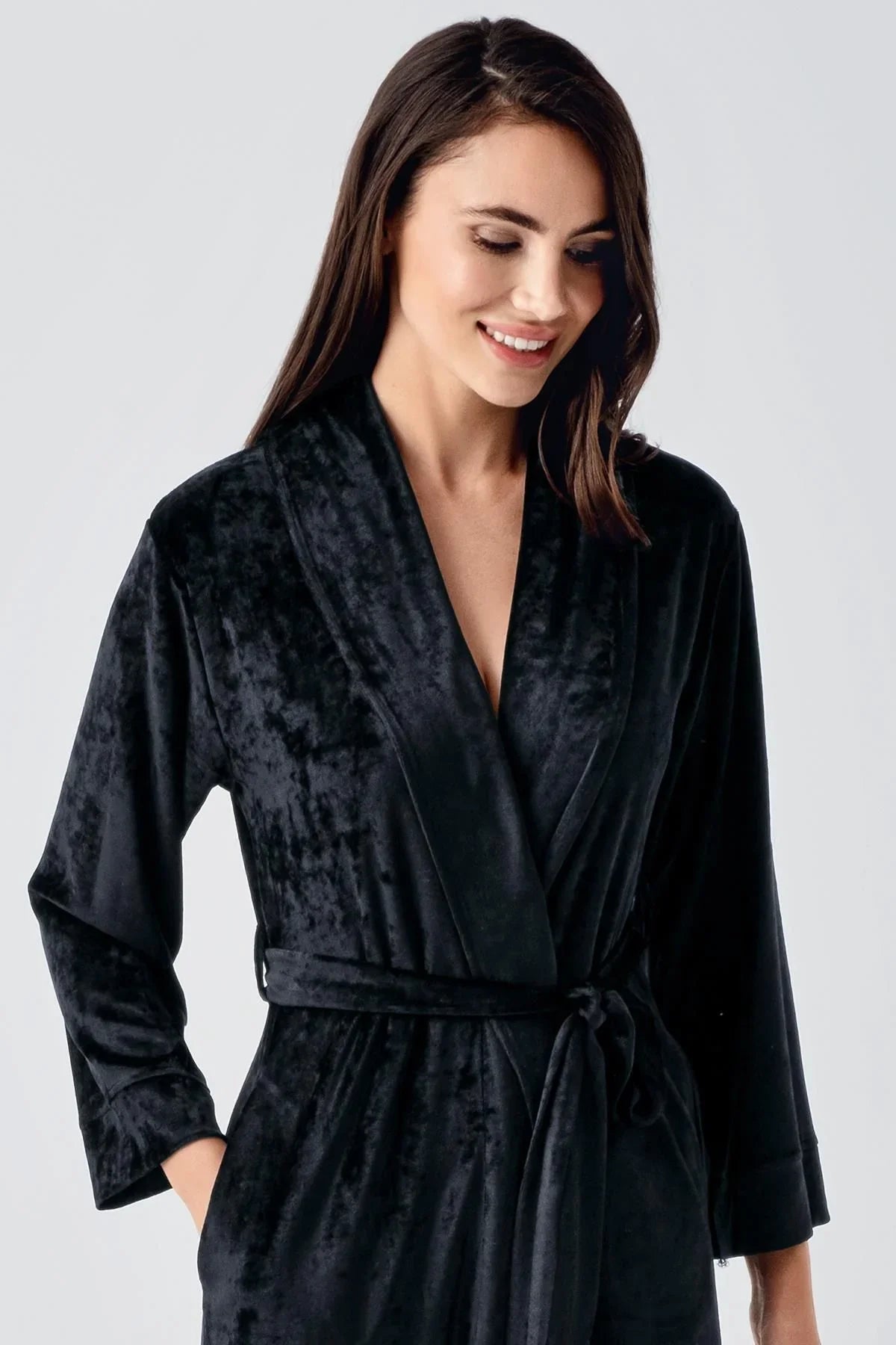 Long Sleeve Flexible Velvet Viscose Dressing Gown 25100