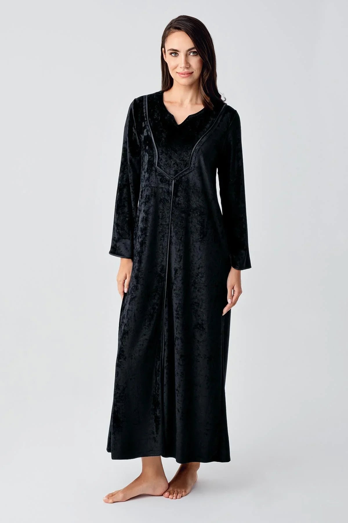 Uzun Kollu Esnek Kadife Viskoz Elbise 21117 - Artış Collection