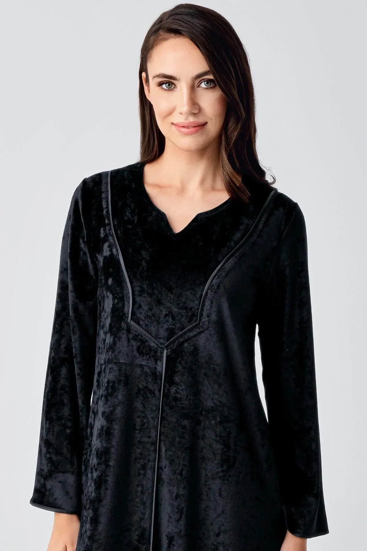 Uzun Kollu Esnek Kadife Viskoz Elbise 21117 - Artış Collection