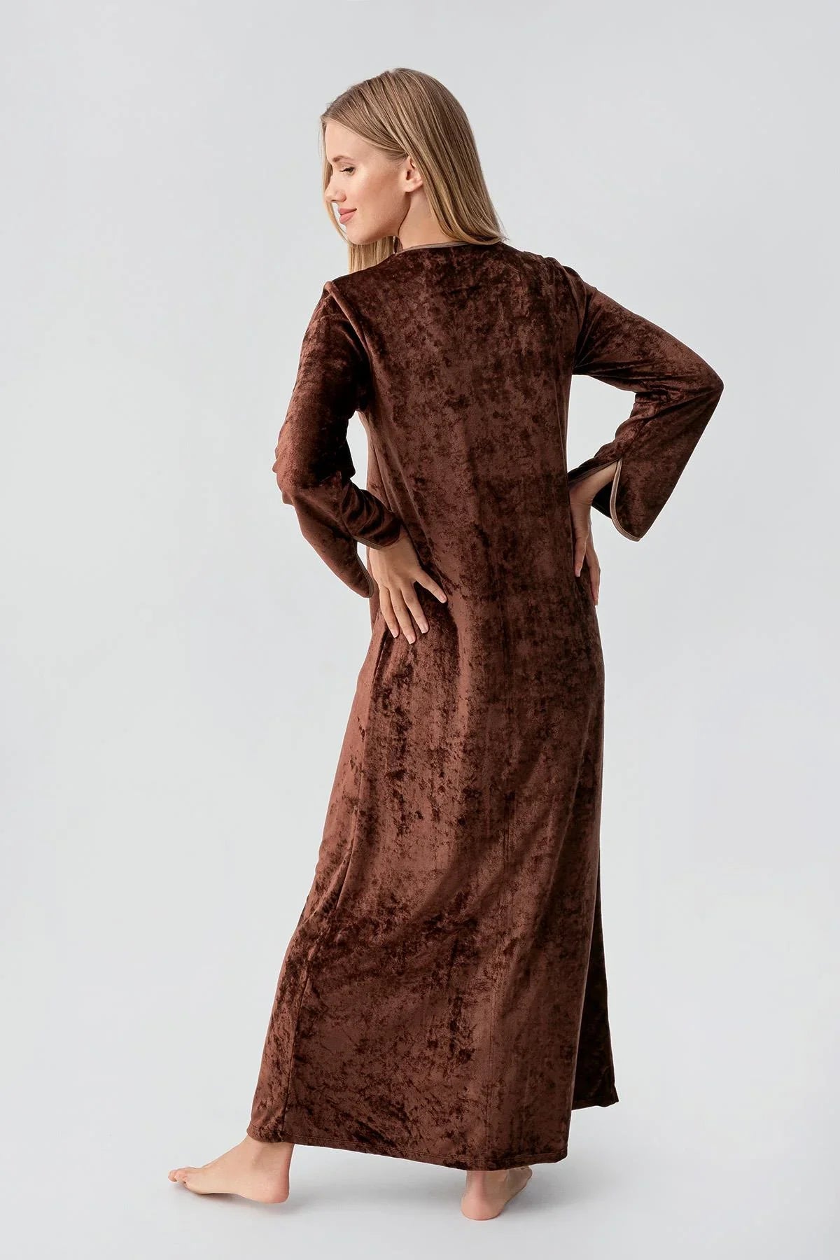 Uzun Kollu Esnek Kadife Viskoz Elbise 21117 - Artış Collection