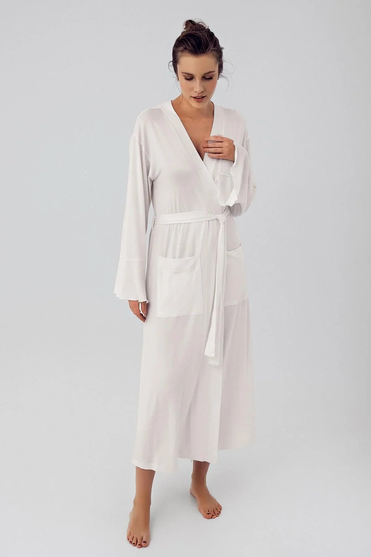 Uzun Kollu Esnek Likralı Viskoz Sabahlık 16509