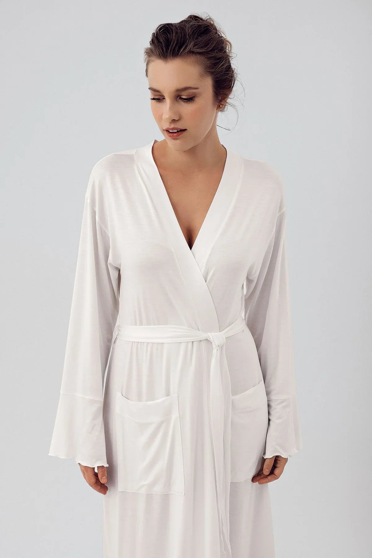 Uzun Kollu Esnek Likralı Viskoz Sabahlık 16509