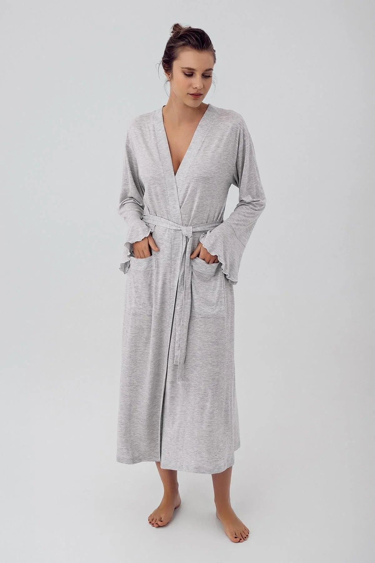 Uzun Kollu Esnek Likralı Viskoz Sabahlık 16509