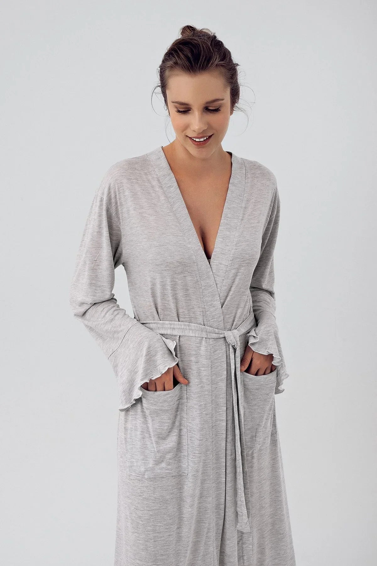 Uzun Kollu Esnek Likralı Viskoz Sabahlık 16509