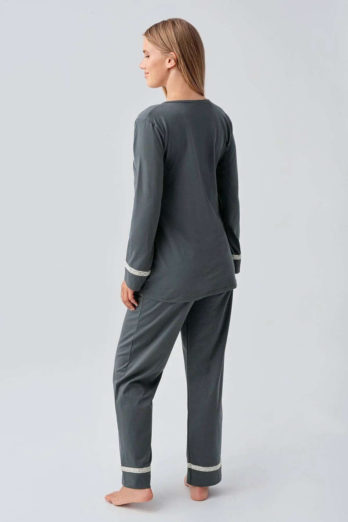 Uzun Kollu Esnek Pamuklu Hamile Pijama Takım 18201 - Artış Collection