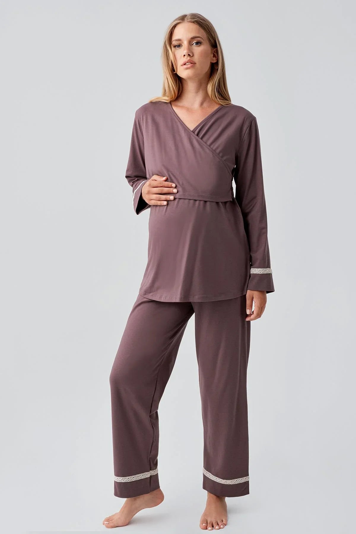 Uzun Kollu Esnek Pamuklu Hamile Pijama Takım 18201 - Artış Collection