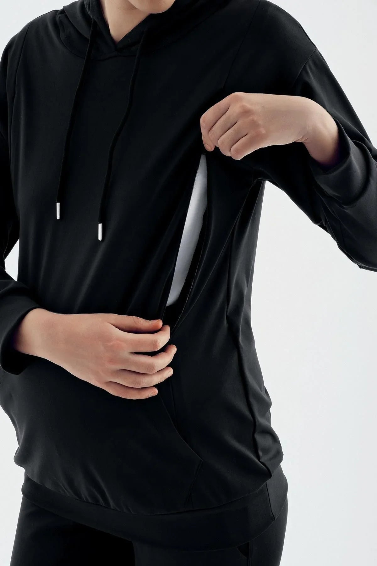 Long Sleeve Zippered Hooded Flexible Fabric Maternity Sweatshirt SW01