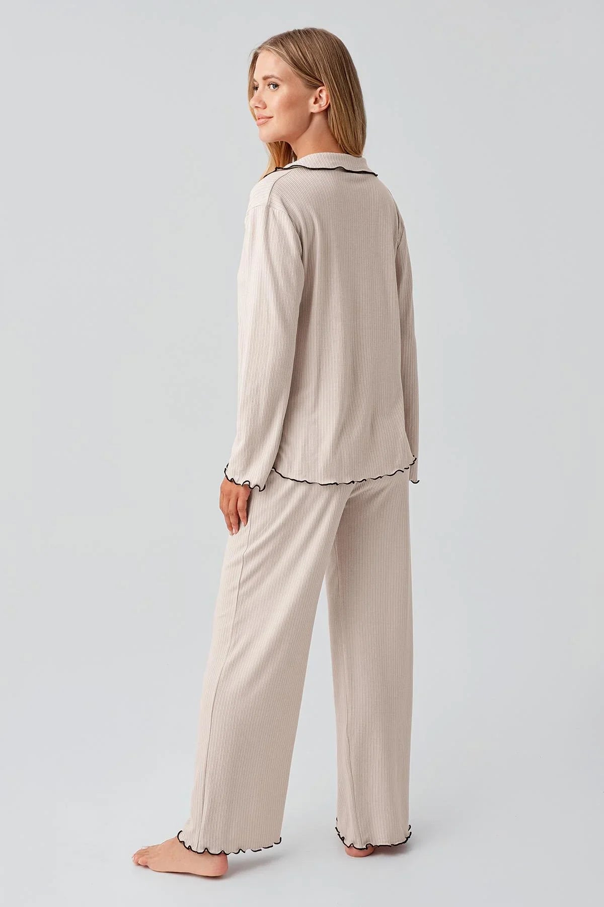 Uzun Kollu Kurdele Bağlamalı Fiyonklu Viskoz Pijama Takım 18211 - Artış Collection