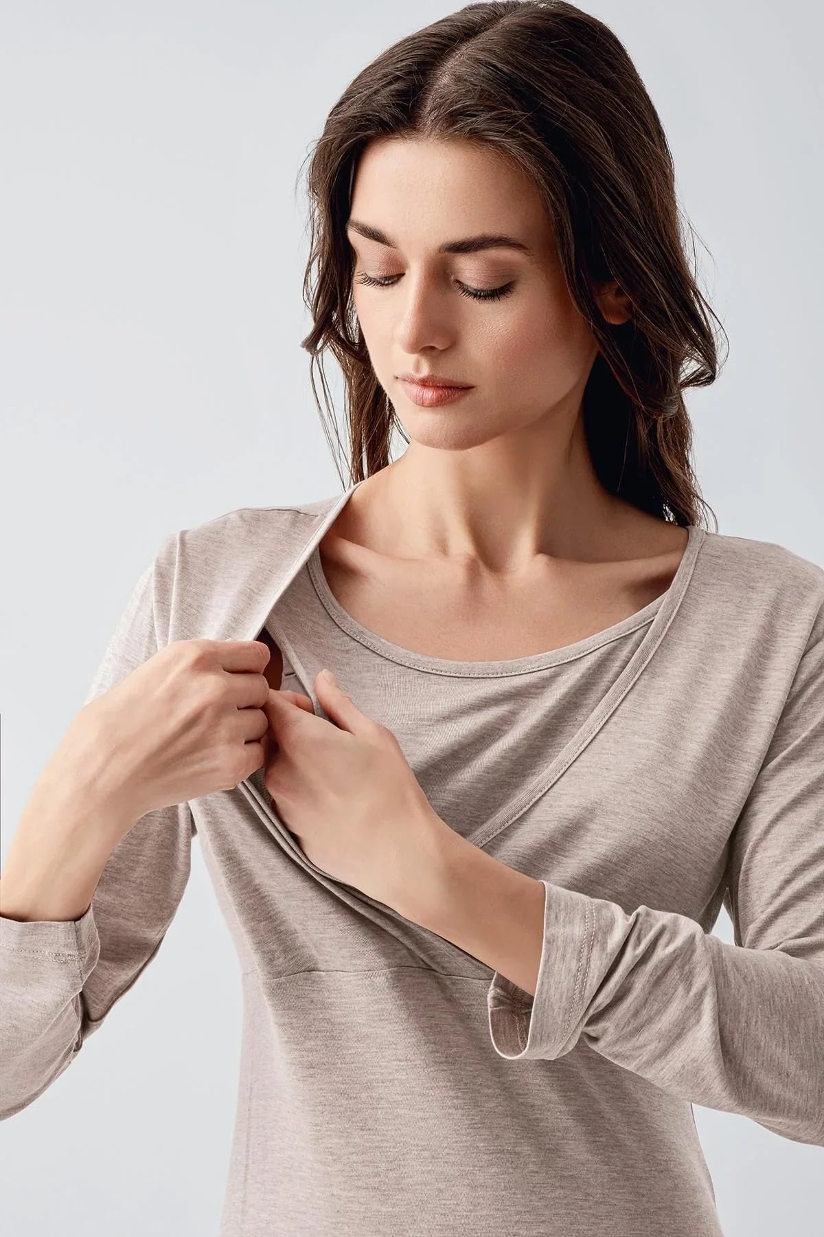 Uzun Kollu Likralı Viskoz Hamile Kısa Gecelik 21105