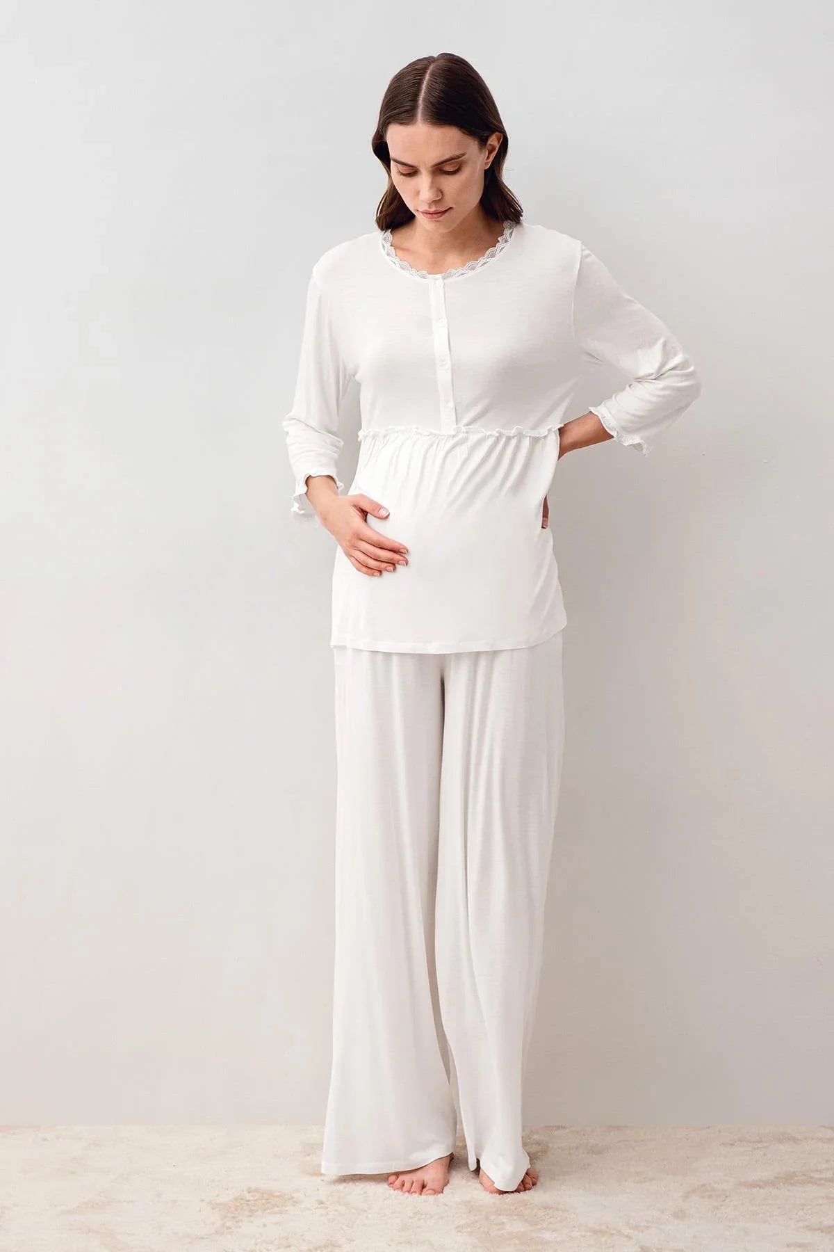 Uzun Kollu Likralı Viskoz Hamile Sabahlık Pijama Takım 20302 - Artış Collection