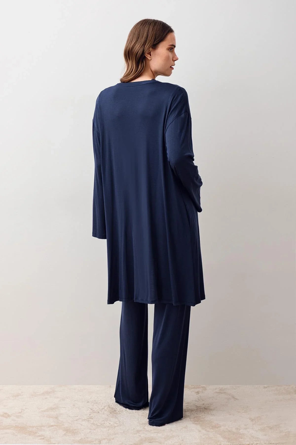 Uzun Kollu Likralı Viskoz Hamile Sabahlık Pijama Takım 20302 - Artış Collection