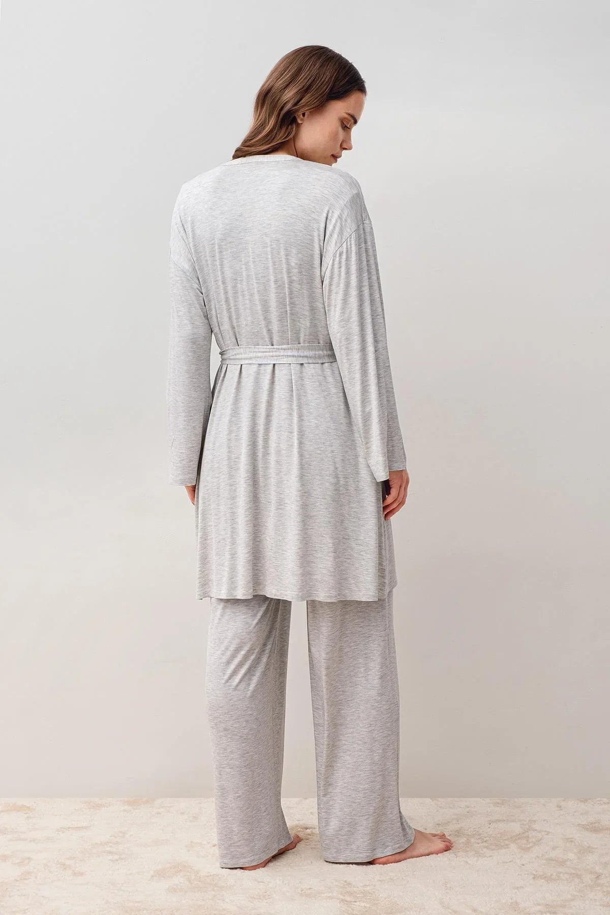 Uzun Kollu Likralı Viskoz Hamile Sabahlık Pijama Takım 20302 - Artış Collection