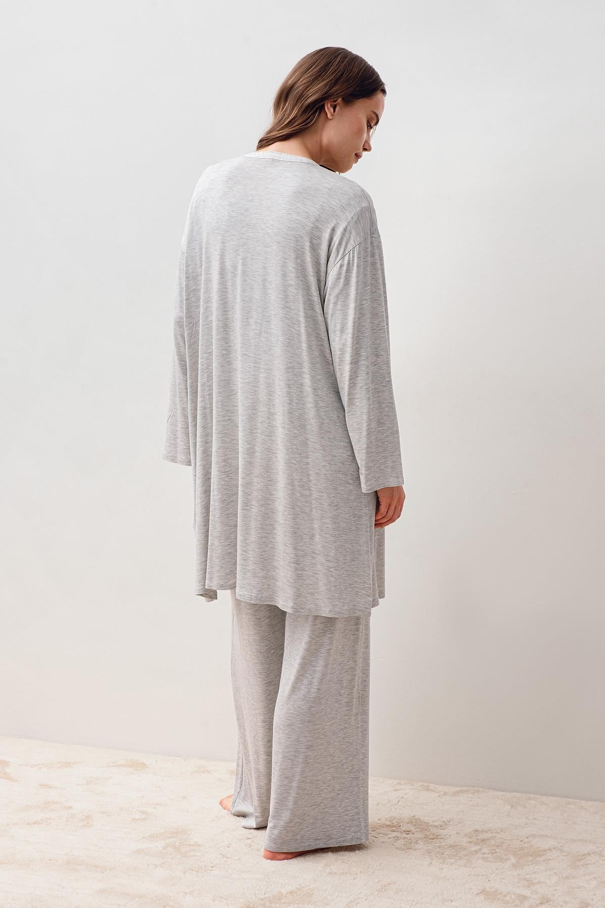 Uzun Kollu Likralı Viskoz Hamile Sabahlık Pijama Takım 20302