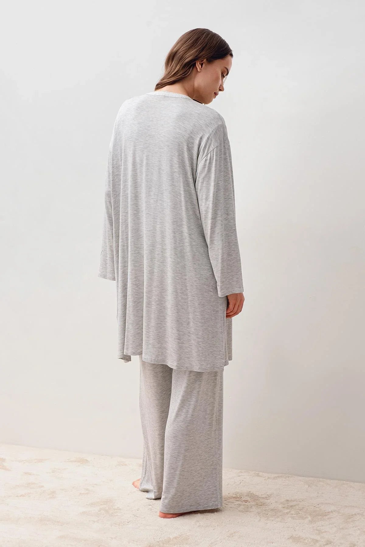Uzun Kollu Likralı Viskoz Hamile Sabahlık Pijama Takım 20302 - Artış Collection