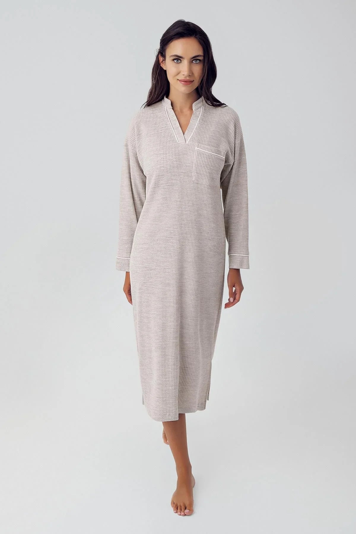 Uzun Kollu Yumuşak Dokulu Waffle Triko Elbise 15113