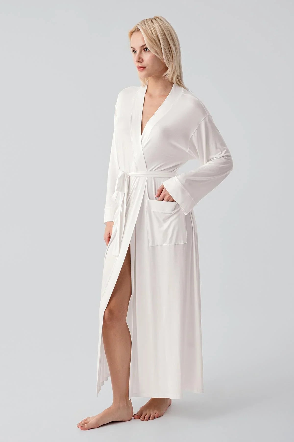 Uzun Kollu Likralı Esnek Viskoz Soft Sabahlık 19500