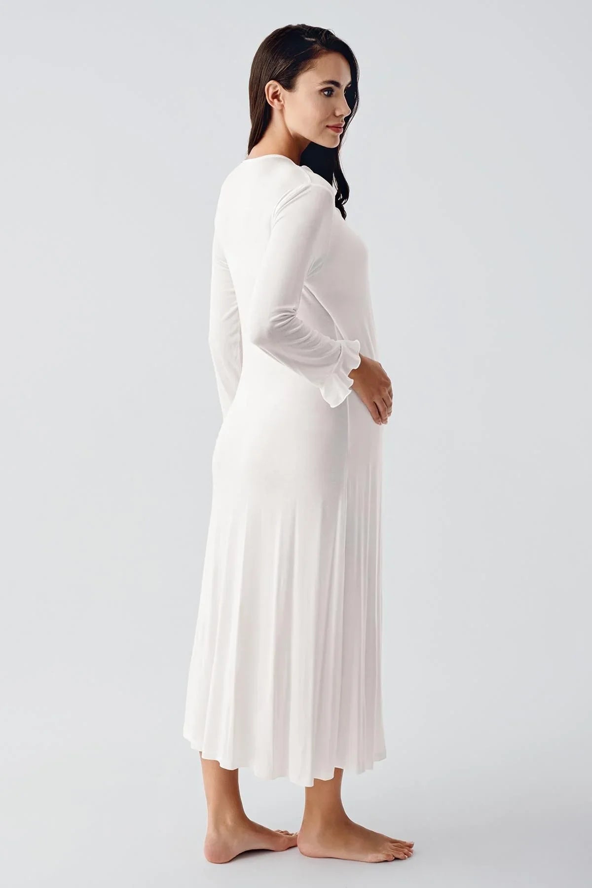Uzun Şifon Kollu Esnek Viskoz Hamile Sabahlık Gecelik Takım 24106