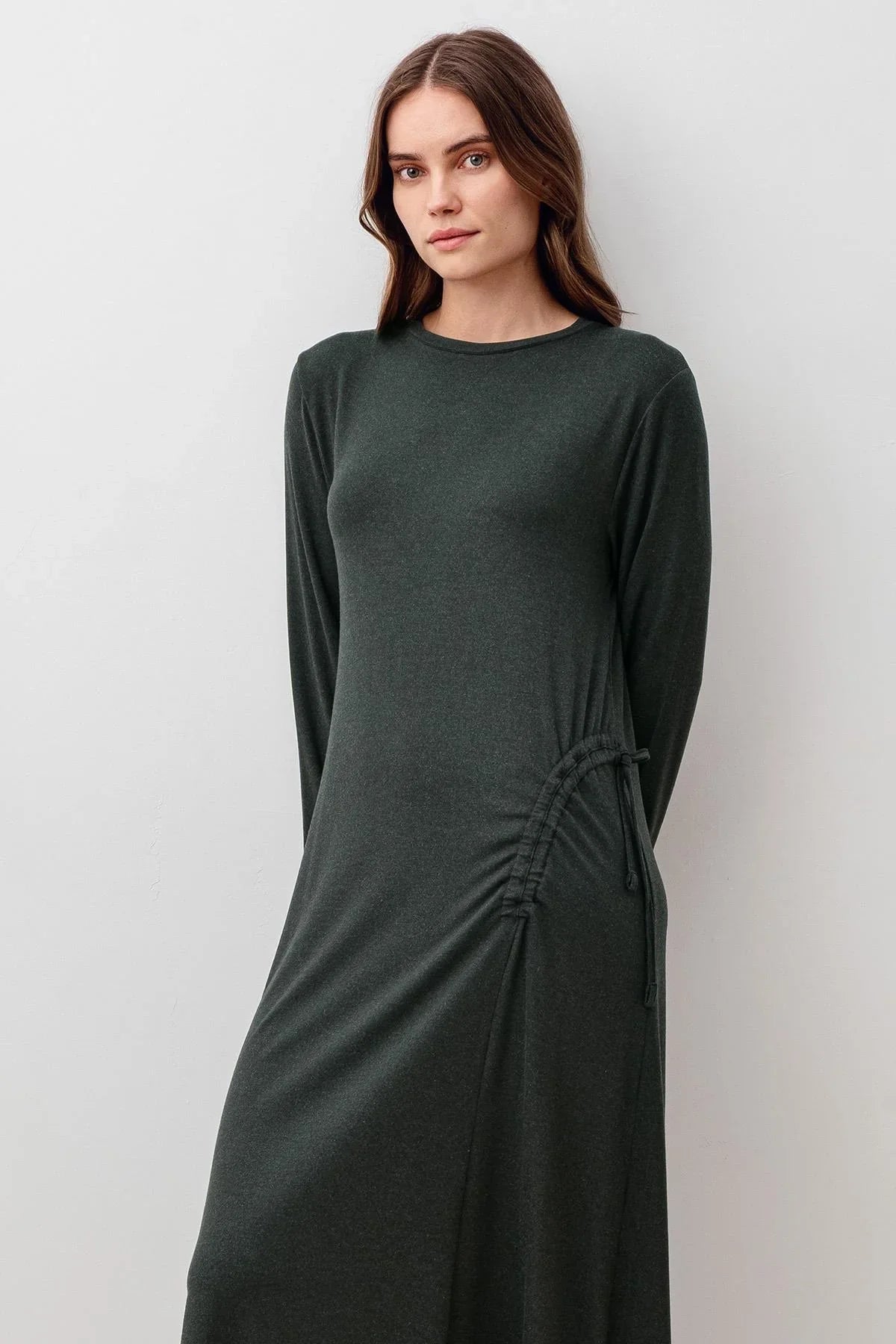 Long-Sleeved Soft-Textured Ruched Stretchy Viscose Dress 20103