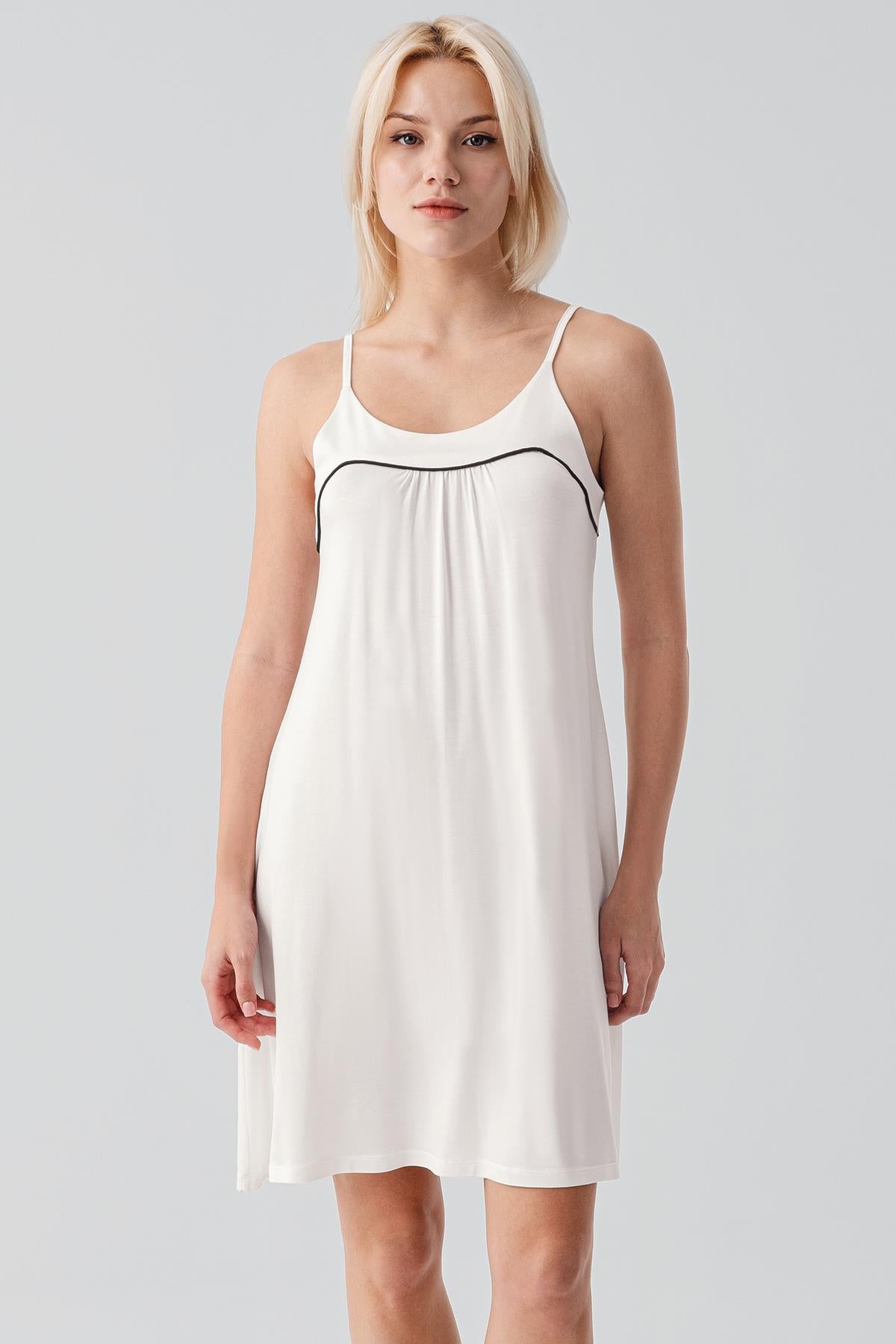 Askılı Biyeli Kısa Likralı Esnek Viskoz Sabahlık Gecelik Takım 19415