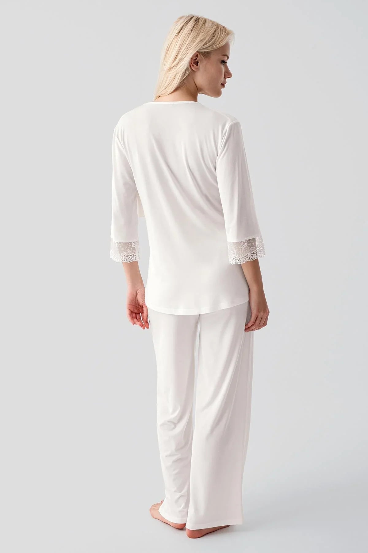 Truvakar Kollu Dantelli Düğmeli Esnek Viskoz Hamile Sabahlık Pijama Takım 19301
