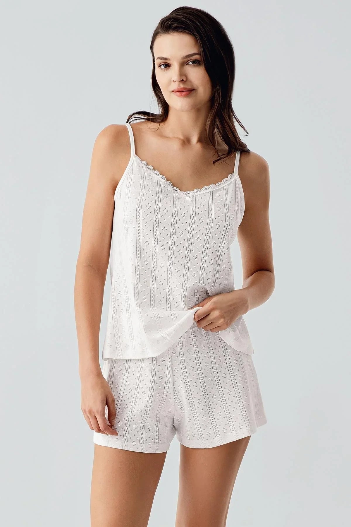 Openwork Suspender Flexible Cotton Shorts Pajama Set 17208