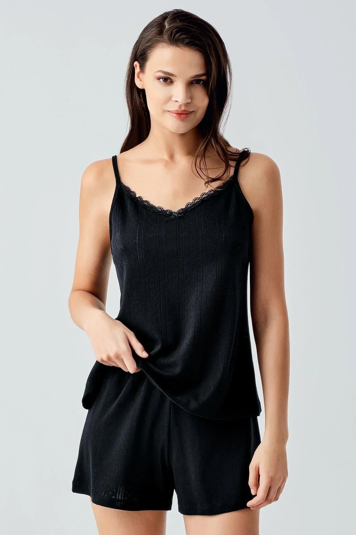 Openwork Suspender Flexible Cotton Shorts Pajama Set 17208