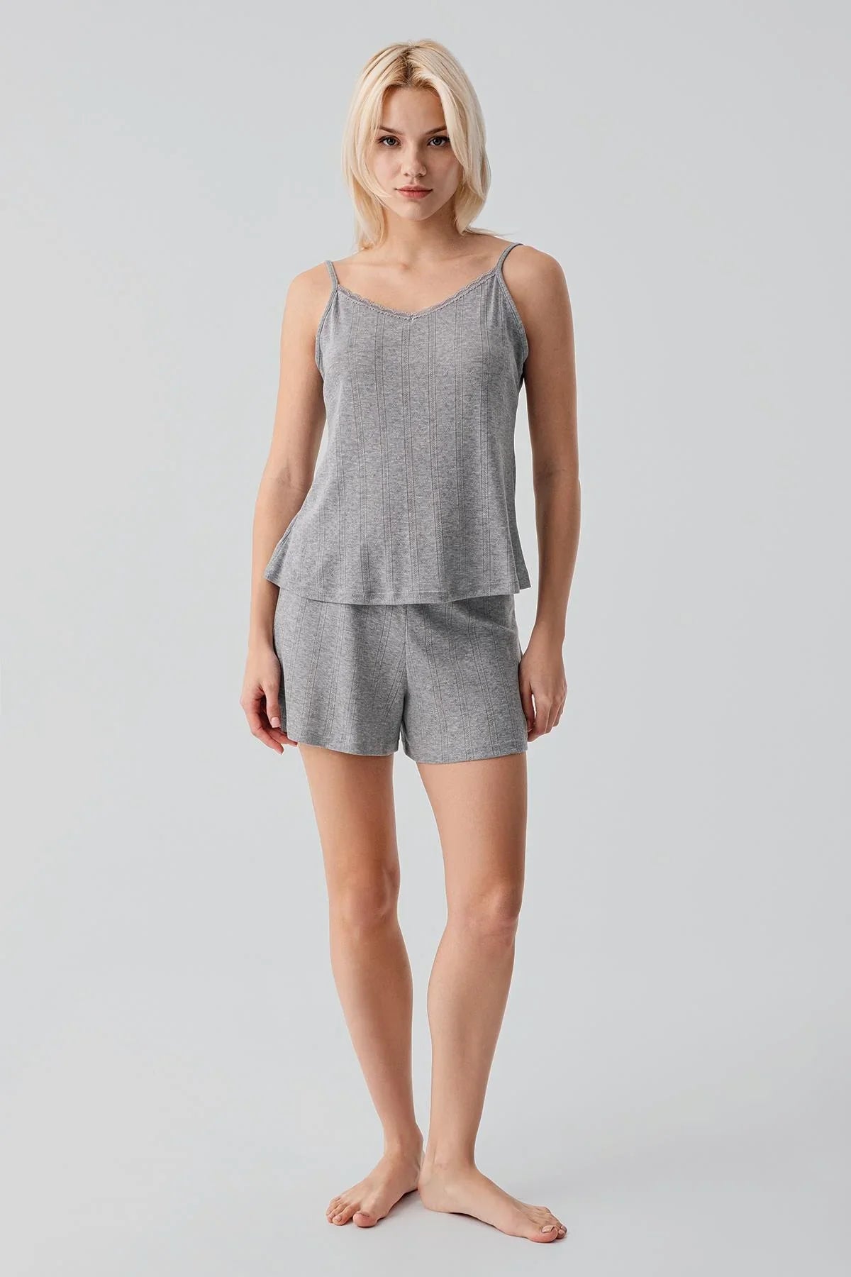 Ajurlu Askılı Esnek Pamuklu Şort Pijama Takım 17208 - Artış Collection