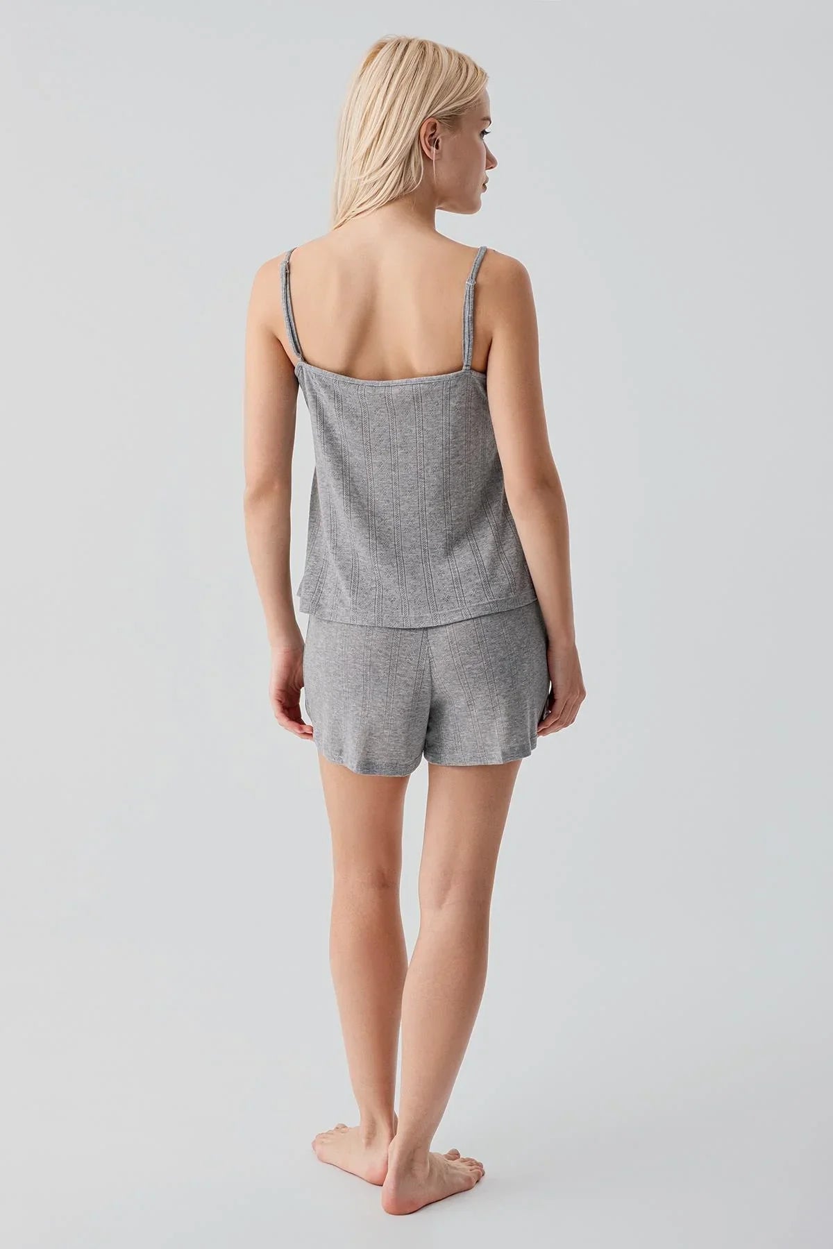 Ajurlu Askılı Esnek Pamuklu Şort Pijama Takım 17208 - Artış Collection