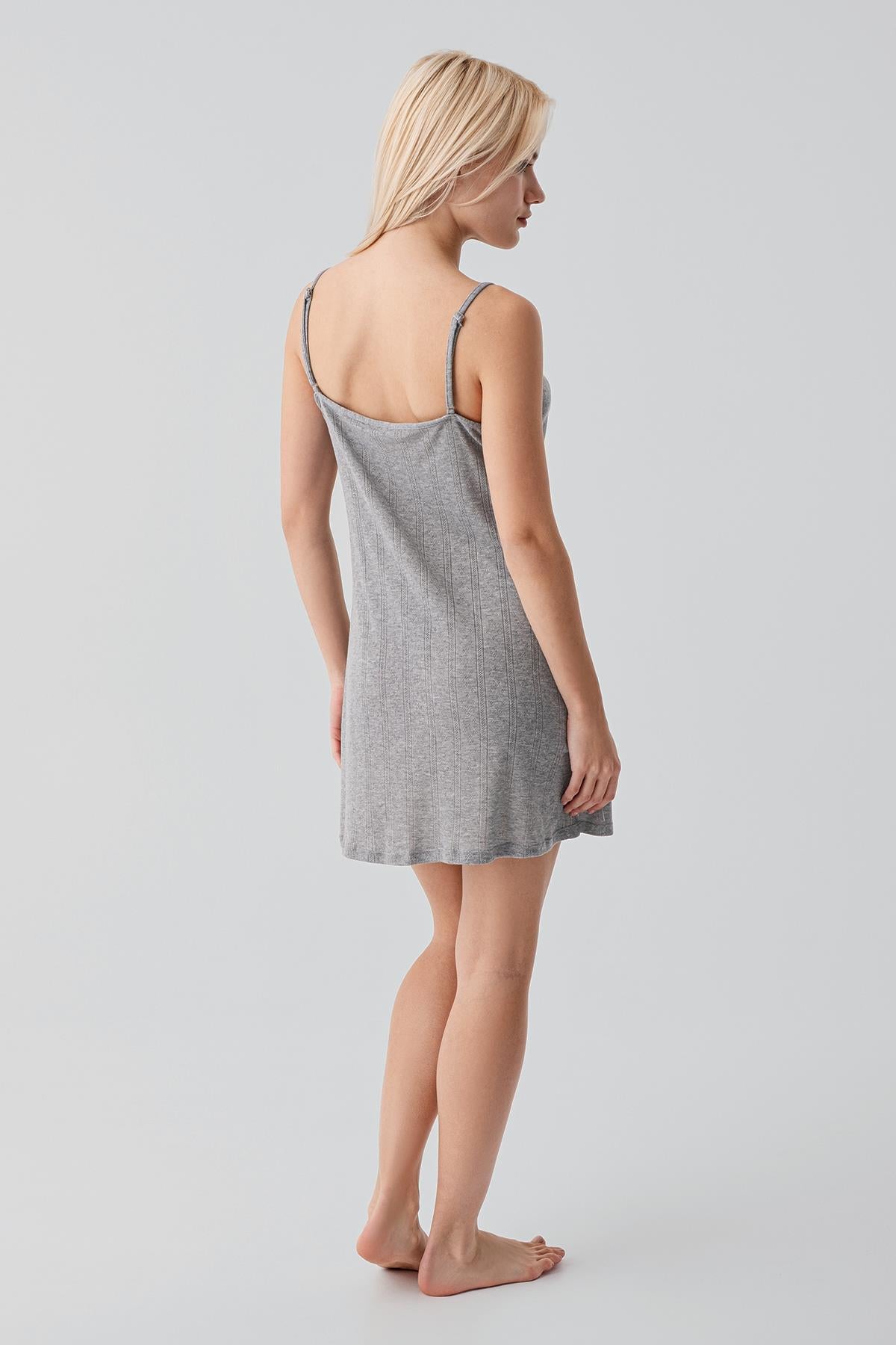 Ajurlu Askılı Kısa Esnek Pamuklu Gecelik 17108 - Artış Collection