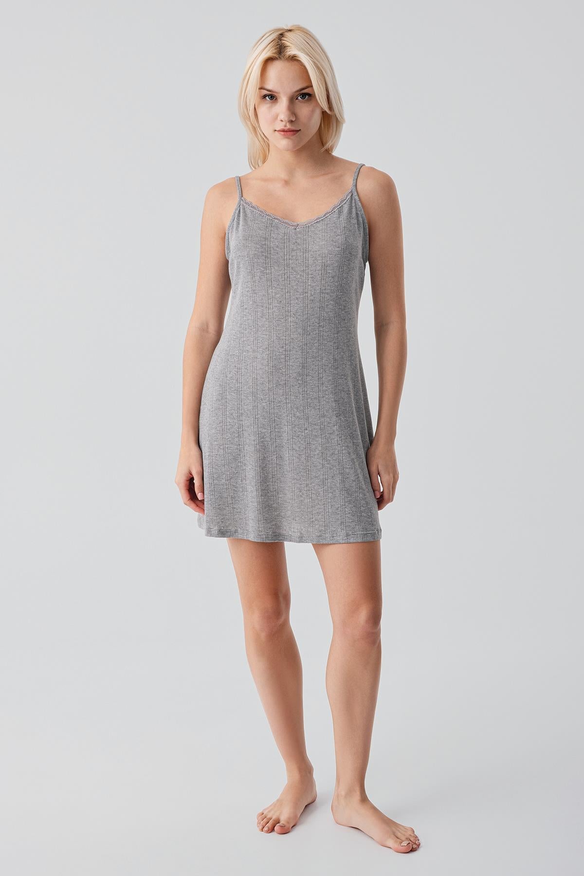 Ajurlu Askılı Kısa Esnek Pamuklu Gecelik 17108 - Artış Collection