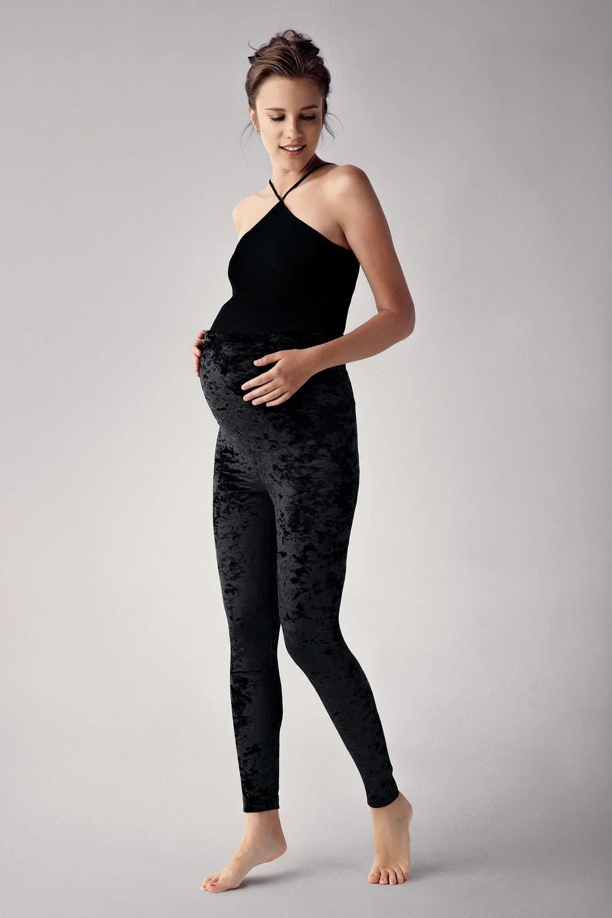Increase Velvet Black Adjustable Waist Maternity Leggings - T04