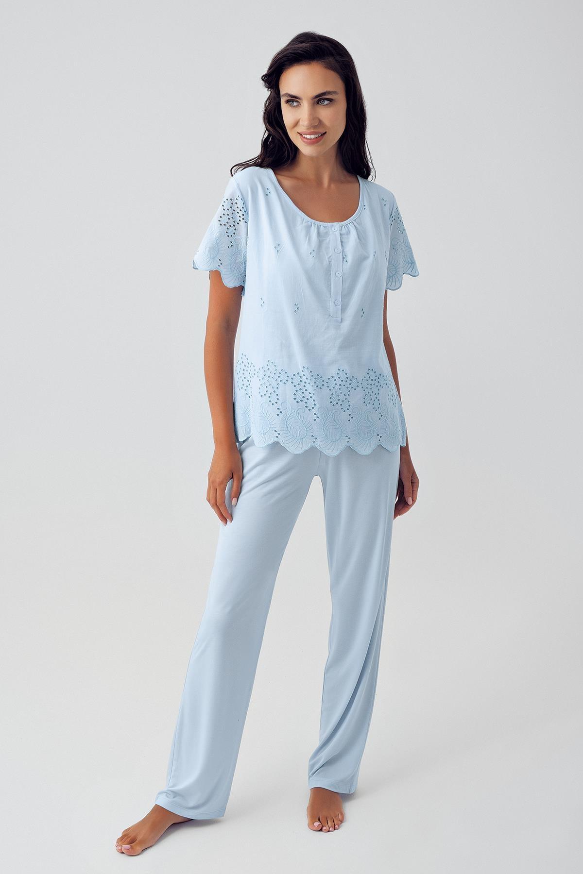 Artış Mavi Pamuklu Vual Pijama Takım-10215 - Artış Collection
