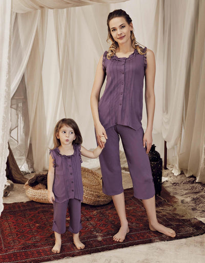 Artış Mor Viskon Kız Çocuk Kapri Pijama Takım-8221-4 - Artış Collection