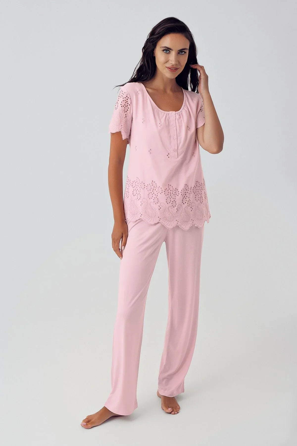 Kısa Kol Pamuklu Vual Lohusa Pijama Takım 10215